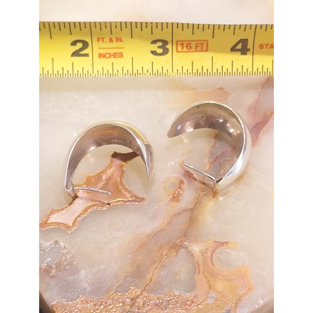 925 Sterling Silver Modernist Crescent Half Hoop Earrings Large Statement Pair - Picture 4 of 5